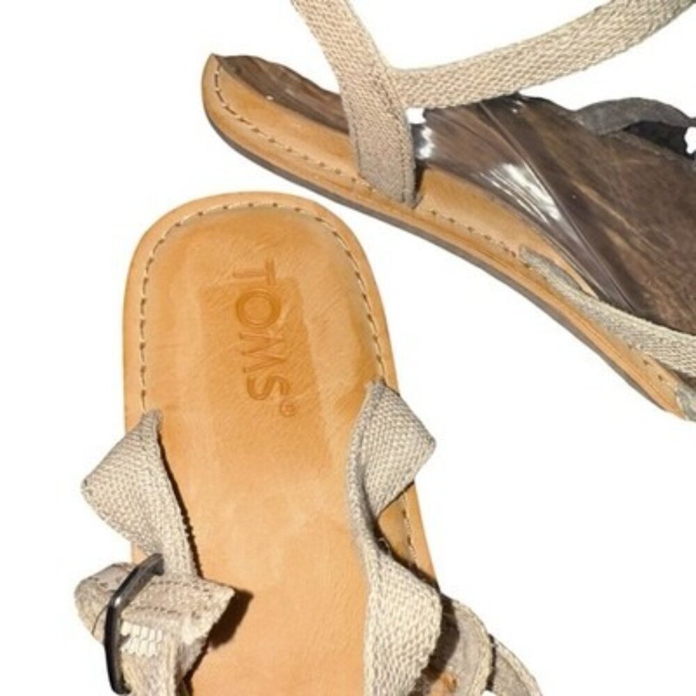 New Toms Lexie Strappy Sandals Oxford Tan Heritage Canvas Diamond Size 9.5 - Picture 5 of 7